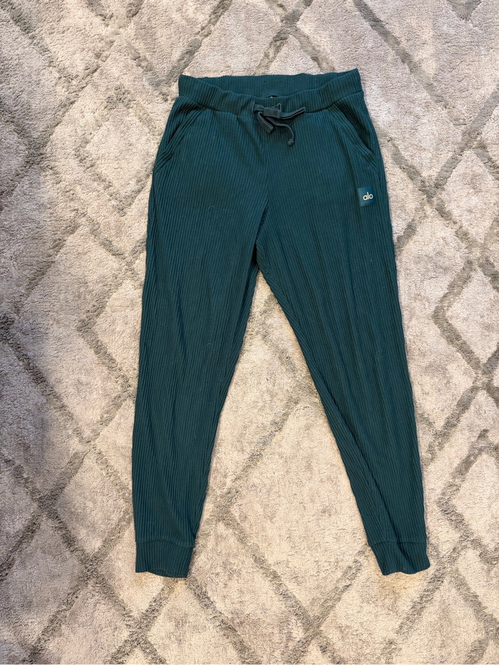 Teal Ribbed Jogger Pants with Drawstring Waist